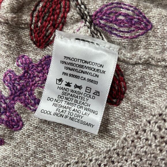 Nic + Zoe Embroidered Floral Open Front Cardigan Sweater Size Small - Picture 6 of 8